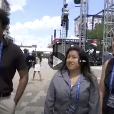 Three students being interviewed by CSPAN reporter